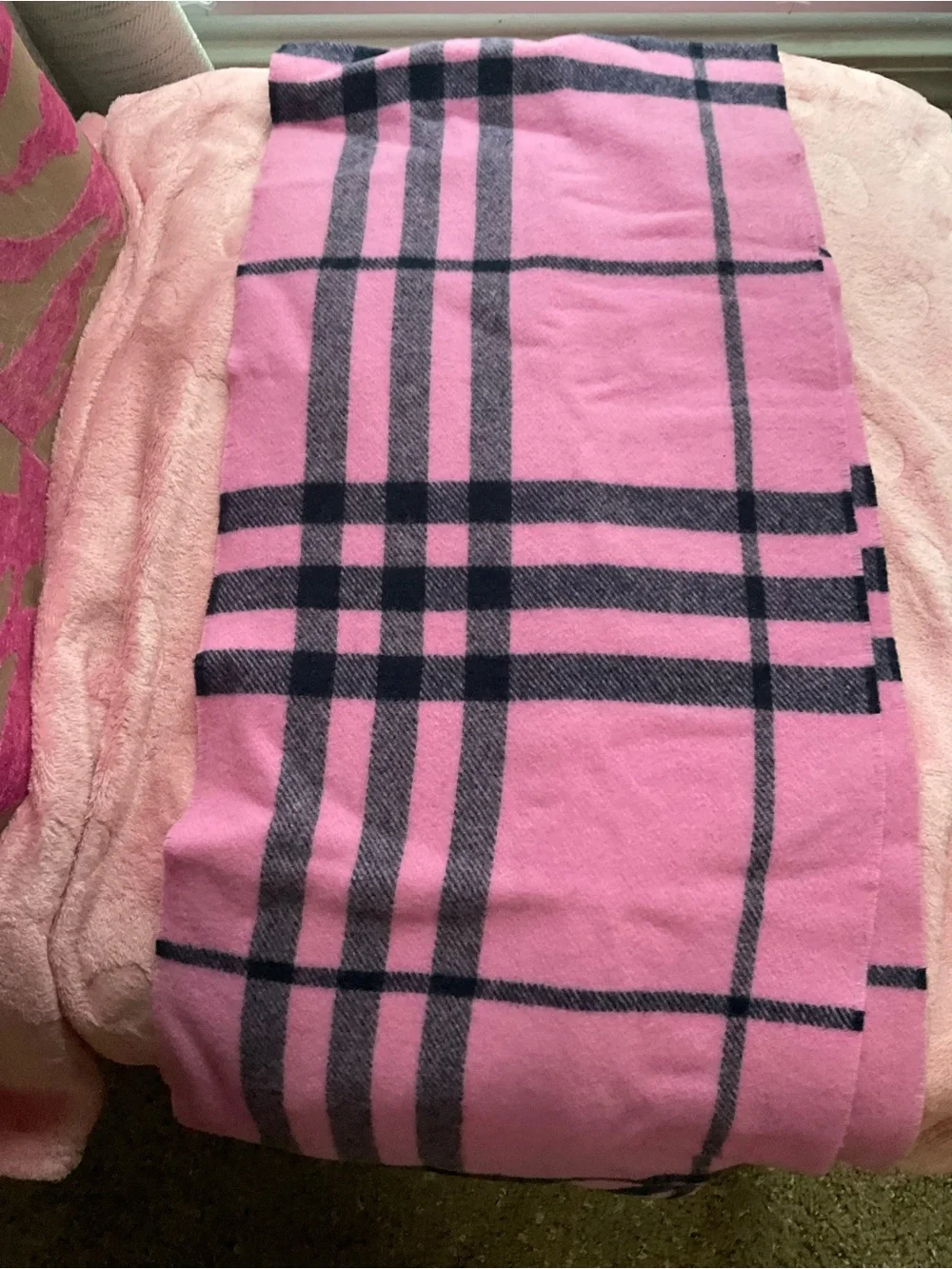 Burberry Pink Check Cashmere Scarf